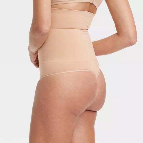Auden Women's Medium Shaping Seamless High Waist Thong Pearl Tan Size Large - Picture 2 of 6